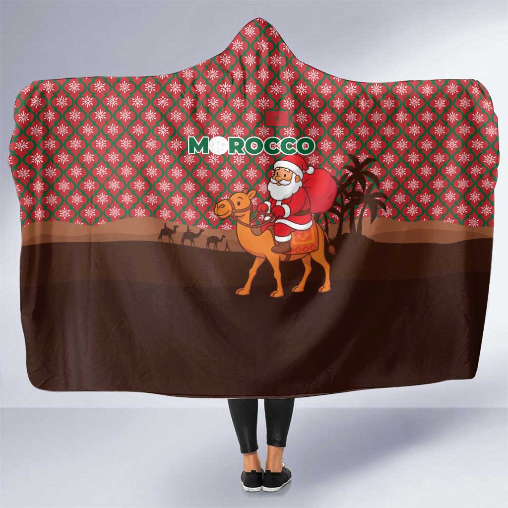 Morocco Christmas Hooded Blanket with Santa Claus Camel Caravan Desert Scene and Red Pattern Design - Wonder Print Shop