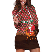 Morocco Christmas Hoodie Dress with Santa Claus Camel Caravan Desert Scene and Red Pattern Design - Wonder Print Shop