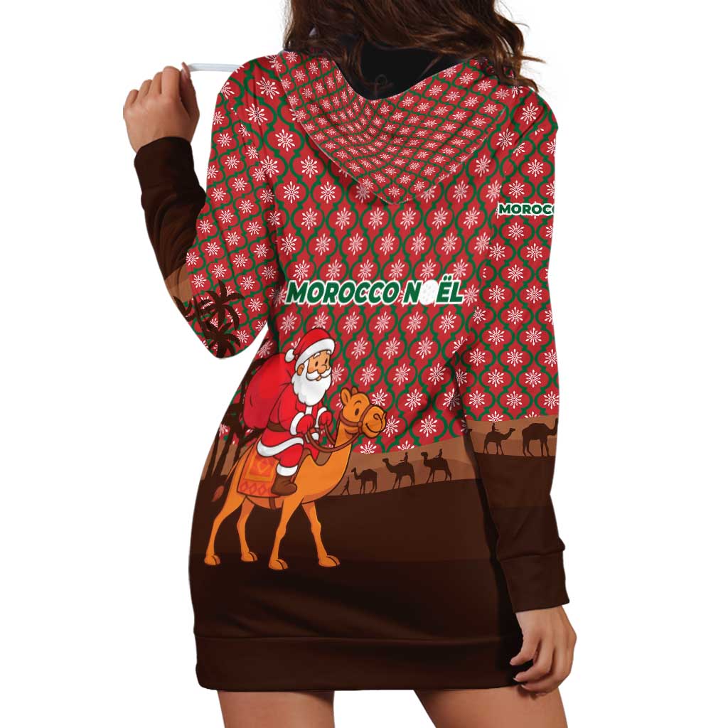 Morocco Christmas Hoodie Dress with Santa Claus Camel Caravan Desert Scene and Red Pattern Design - Wonder Print Shop
