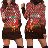 Morocco Christmas Hoodie Dress with Santa Claus Camel Caravan Desert Scene and Red Pattern Design - Wonder Print Shop
