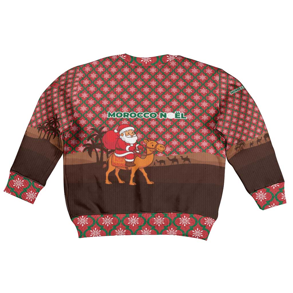 Morocco Christmas Kid Ugly Christmas Sweater with Santa Claus Camel Caravan Desert Scene and Red Pattern Design - Wonder Print Shop