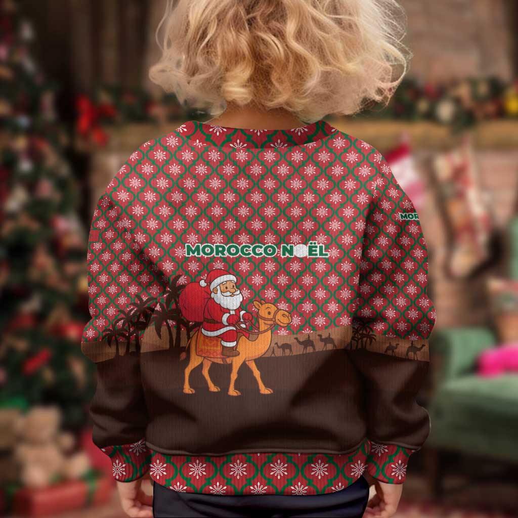 Morocco Christmas Kid Ugly Christmas Sweater with Santa Claus Camel Caravan Desert Scene and Red Pattern Design - Wonder Print Shop