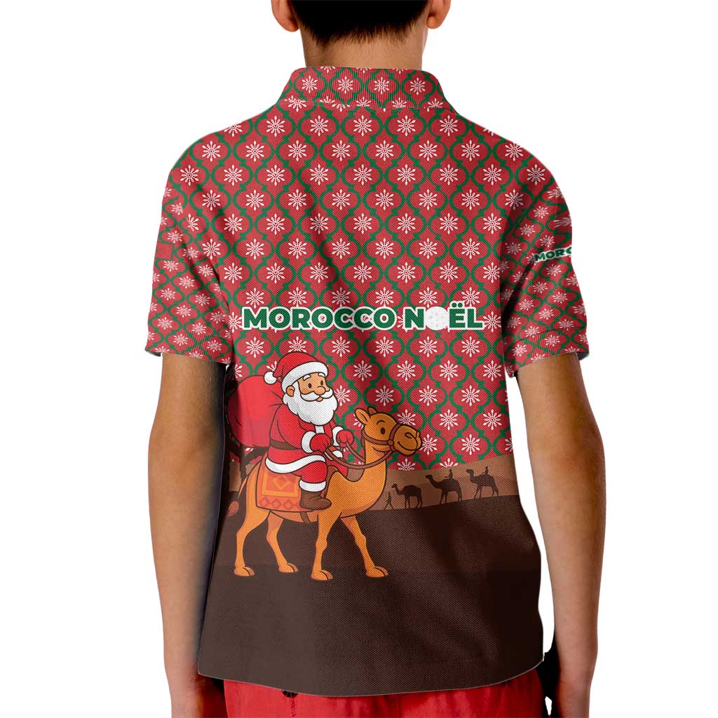 Morocco Christmas Kid Polo Shirt with Santa Claus Camel Caravan Desert Scene and Red Pattern Design - Wonder Print Shop