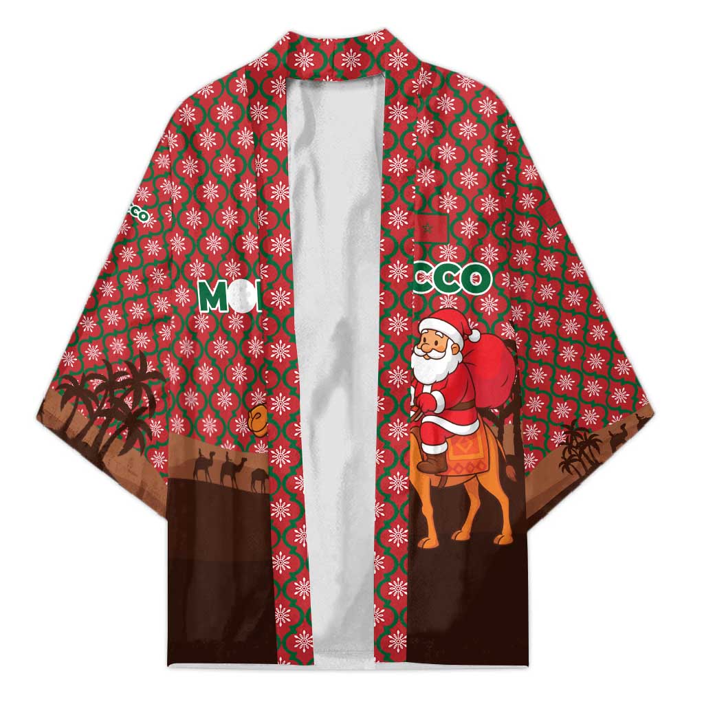 Morocco Christmas Kimono with Santa Claus Camel Caravan Desert Scene and Red Pattern Design - Wonder Print Shop