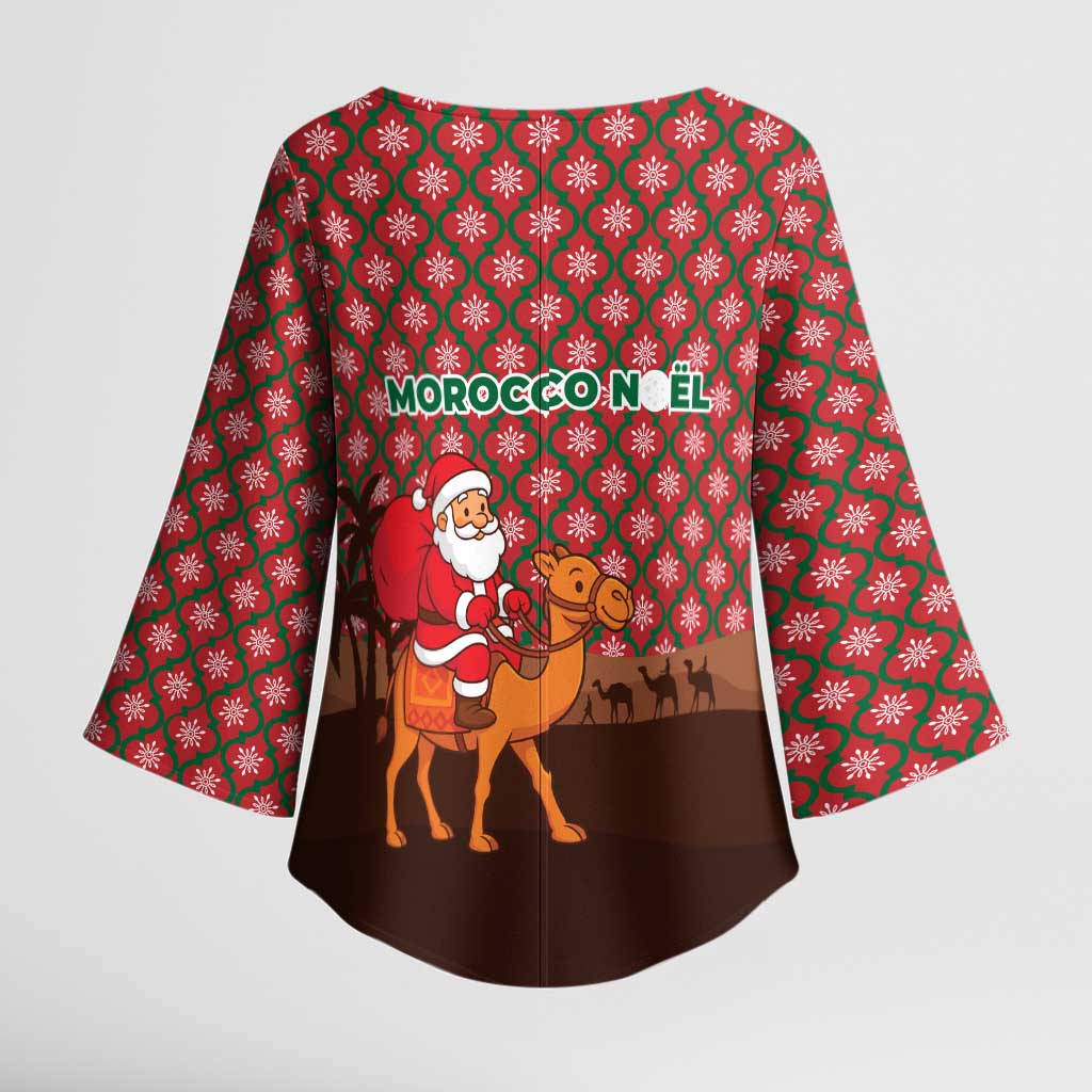 Morocco Christmas Kimono Sleeve Blouse with Santa Claus Camel Caravan Desert Scene and Red Pattern Design - Wonder Print Shop