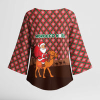 Morocco Christmas Kimono Sleeve Blouse with Santa Claus Camel Caravan Desert Scene and Red Pattern Design - Wonder Print Shop