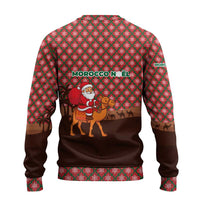 Morocco Christmas Ugly Christmas Sweater with Santa Claus Camel Caravan Desert Scene and Red Pattern Design - Wonder Print Shop
