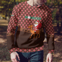 Morocco Christmas Ugly Christmas Sweater with Santa Claus Camel Caravan Desert Scene and Red Pattern Design - Wonder Print Shop