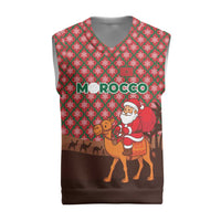 Morocco Christmas Knitted V-Neck Vest with Santa Claus Camel Caravan Desert Scene and Red Pattern Design - Wonder Print Shop
