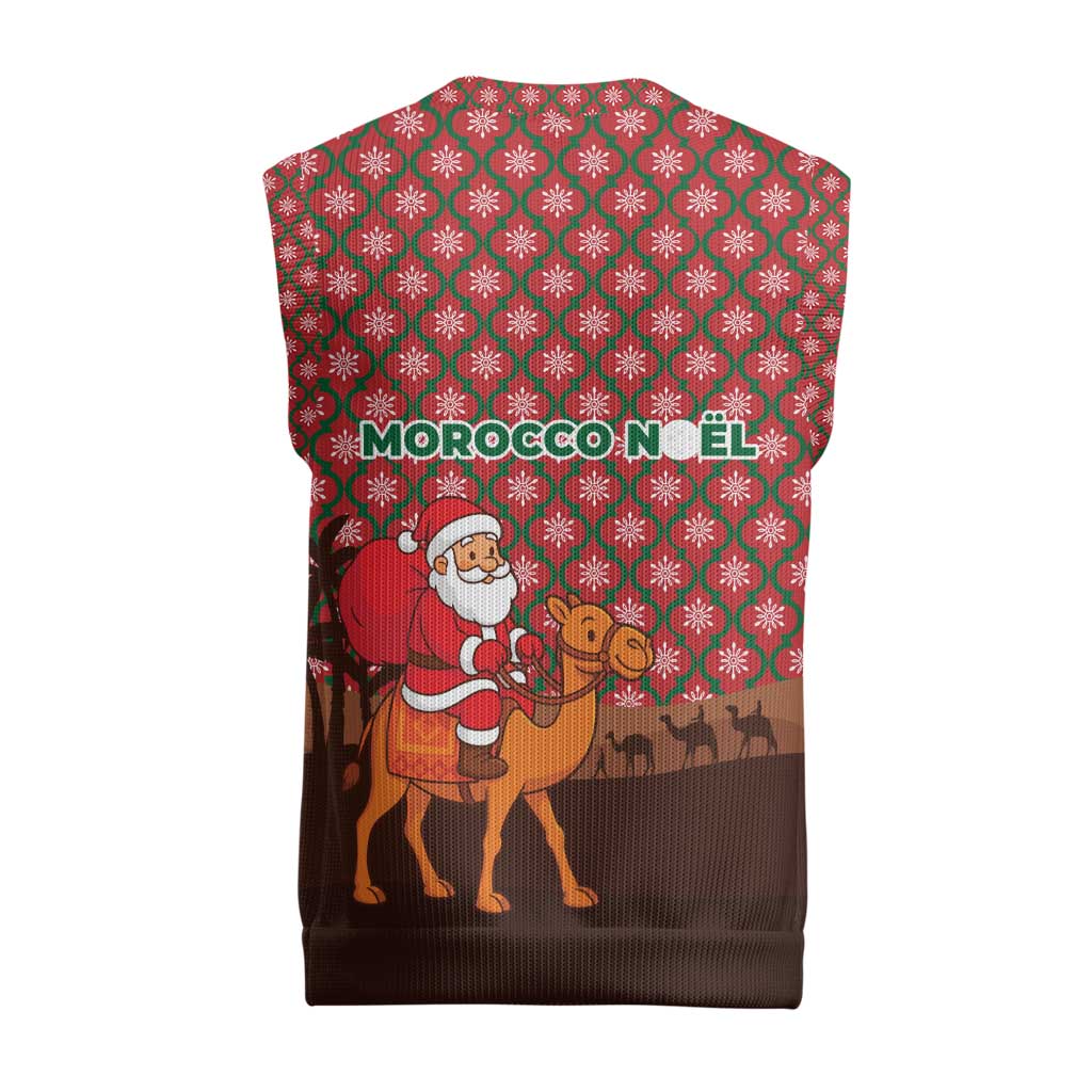 Morocco Christmas Knitted V-Neck Vest with Santa Claus Camel Caravan Desert Scene and Red Pattern Design - Wonder Print Shop
