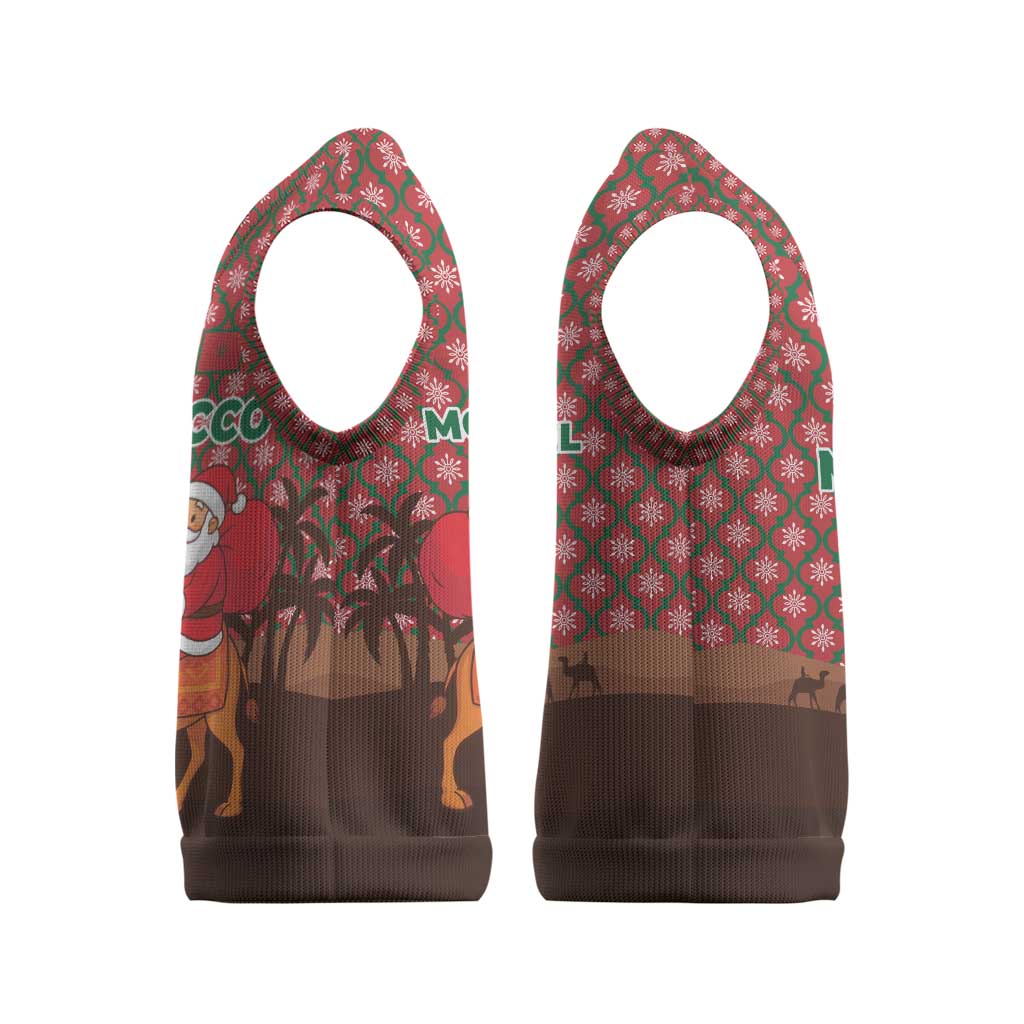 Morocco Christmas Knitted V-Neck Vest with Santa Claus Camel Caravan Desert Scene and Red Pattern Design - Wonder Print Shop