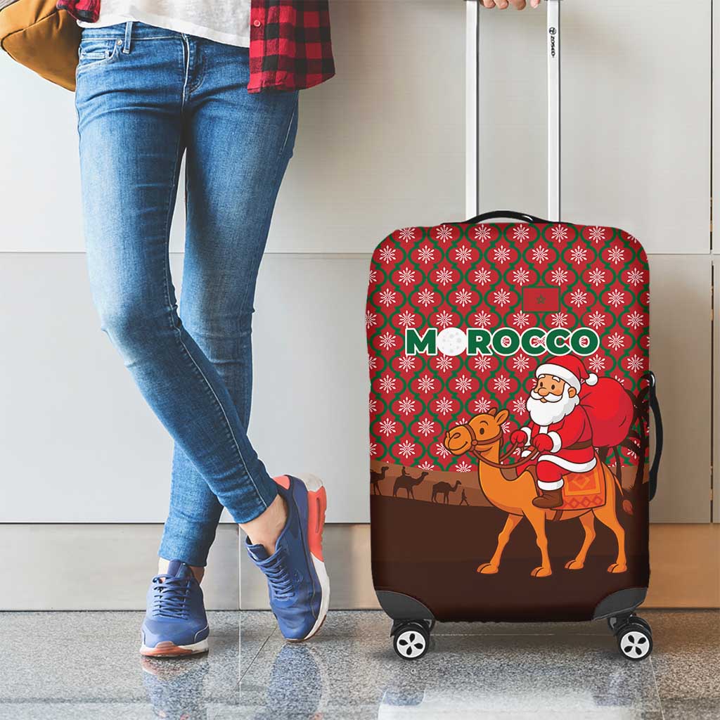Morocco Christmas Luggage Cover with Santa Claus Camel Caravan Desert Scene and Red Pattern Design - Wonder Print Shop