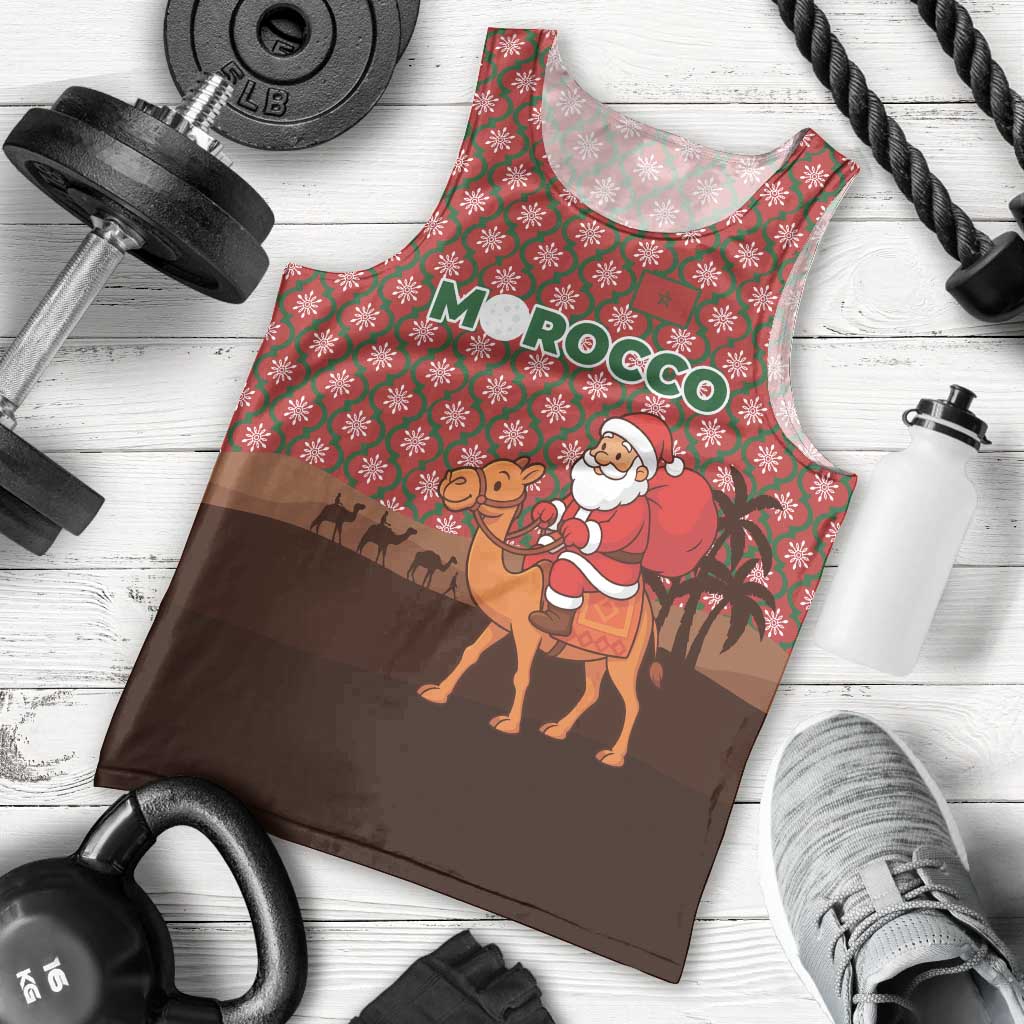 Morocco Christmas Men Tank Top with Santa Claus Camel Caravan Desert Scene and Red Pattern Design - Wonder Print Shop