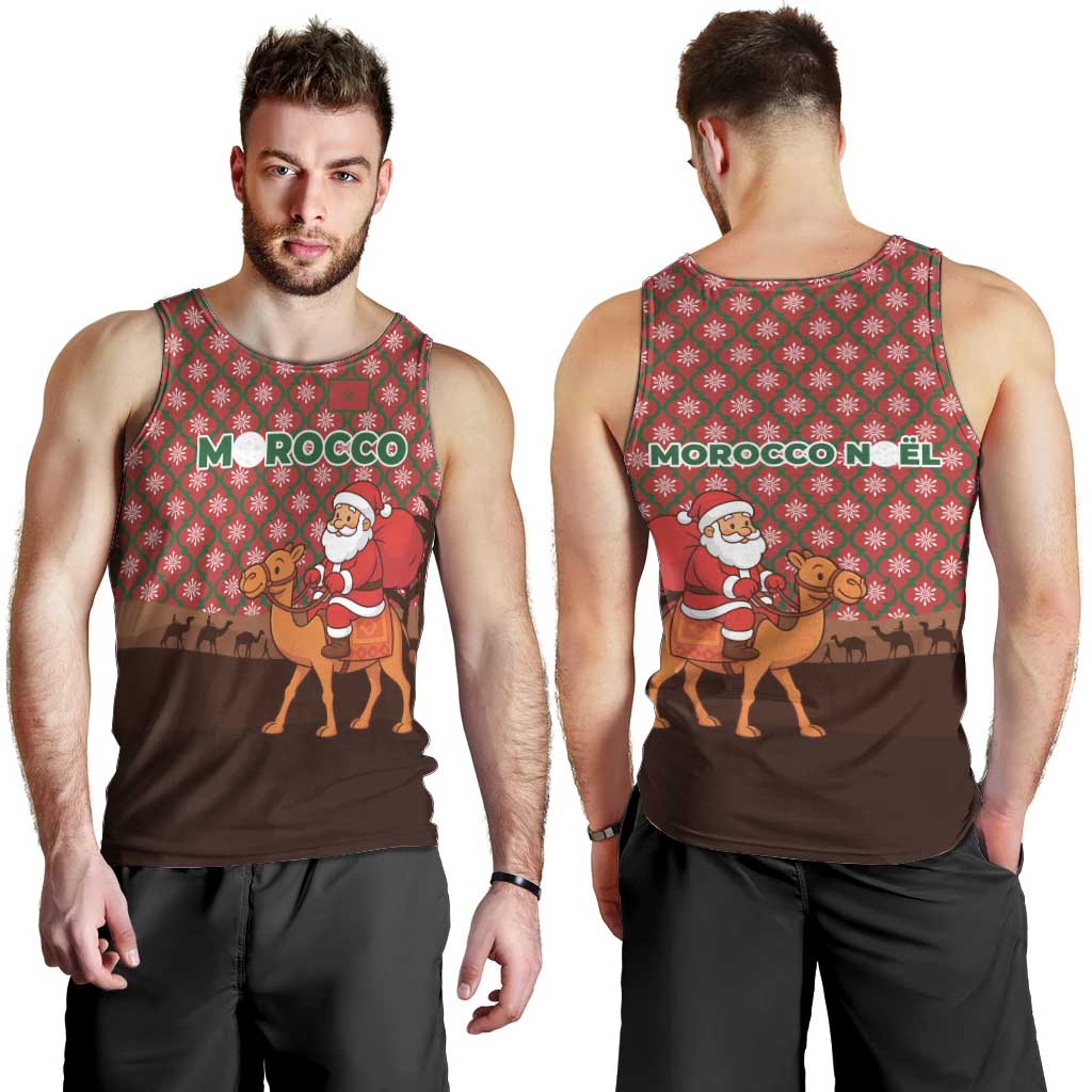 Morocco Christmas Men Tank Top with Santa Claus Camel Caravan Desert Scene and Red Pattern Design - Wonder Print Shop