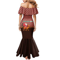 Morocco Christmas Mermaid Dress with Santa Claus Camel Caravan Desert Scene and Red Pattern Design - Wonder Print Shop