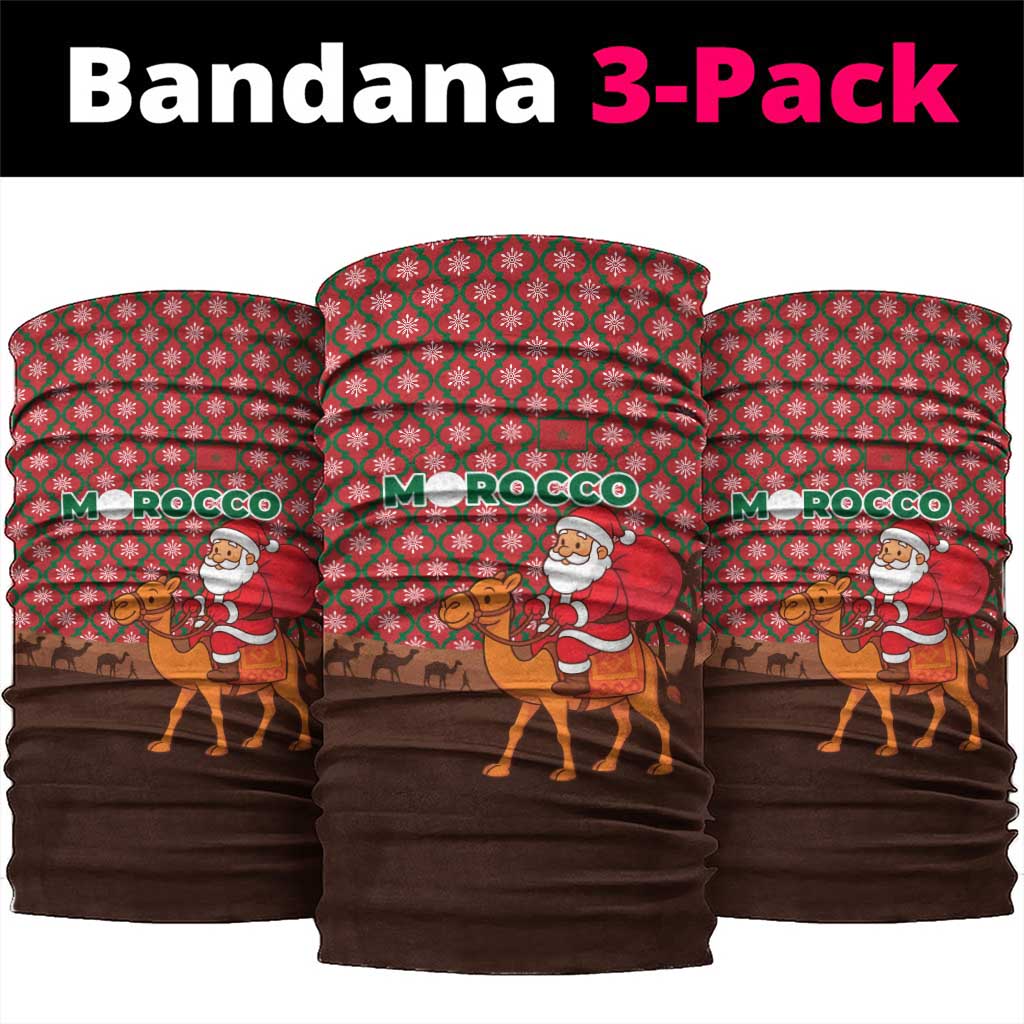 Morocco Christmas Neck Gaiter with Santa Claus Camel Caravan Desert Scene and Red Pattern Design - Wonder Print Shop