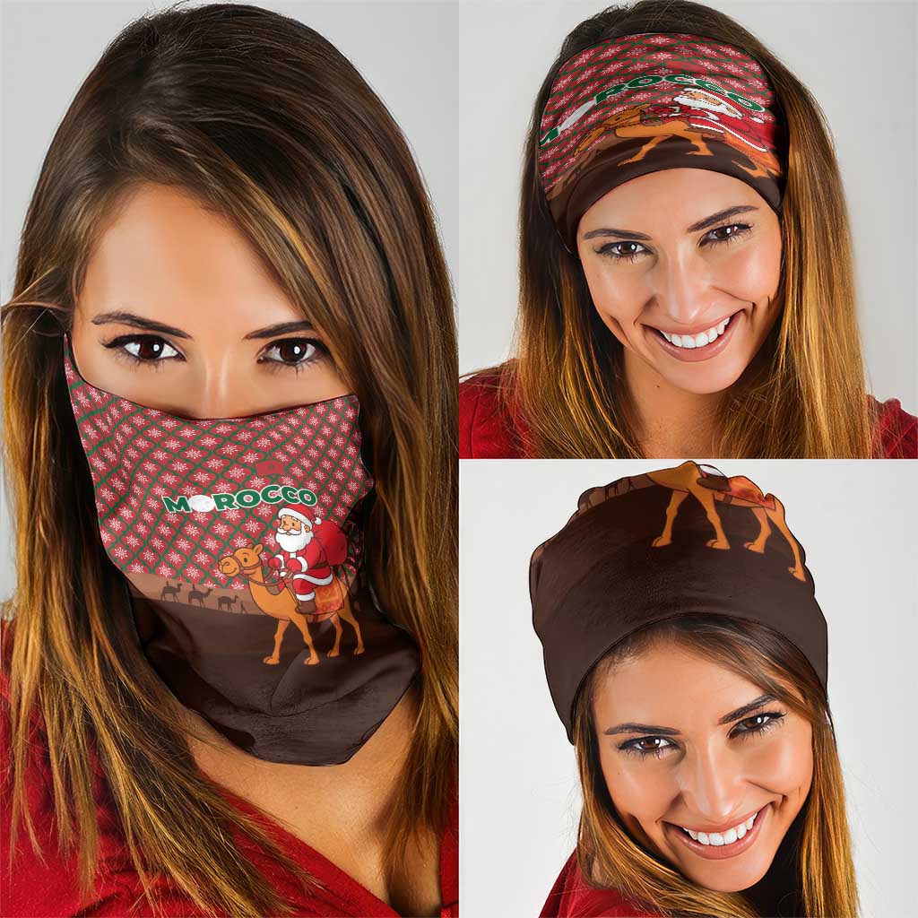 Morocco Christmas Neck Gaiter with Santa Claus Camel Caravan Desert Scene and Red Pattern Design - Wonder Print Shop