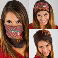 Morocco Christmas Neck Gaiter with Santa Claus Camel Caravan Desert Scene and Red Pattern Design - Wonder Print Shop