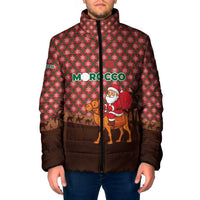Morocco Christmas Padded Jacket with Santa Claus Camel Caravan Desert Scene and Red Pattern Design - Wonder Print Shop