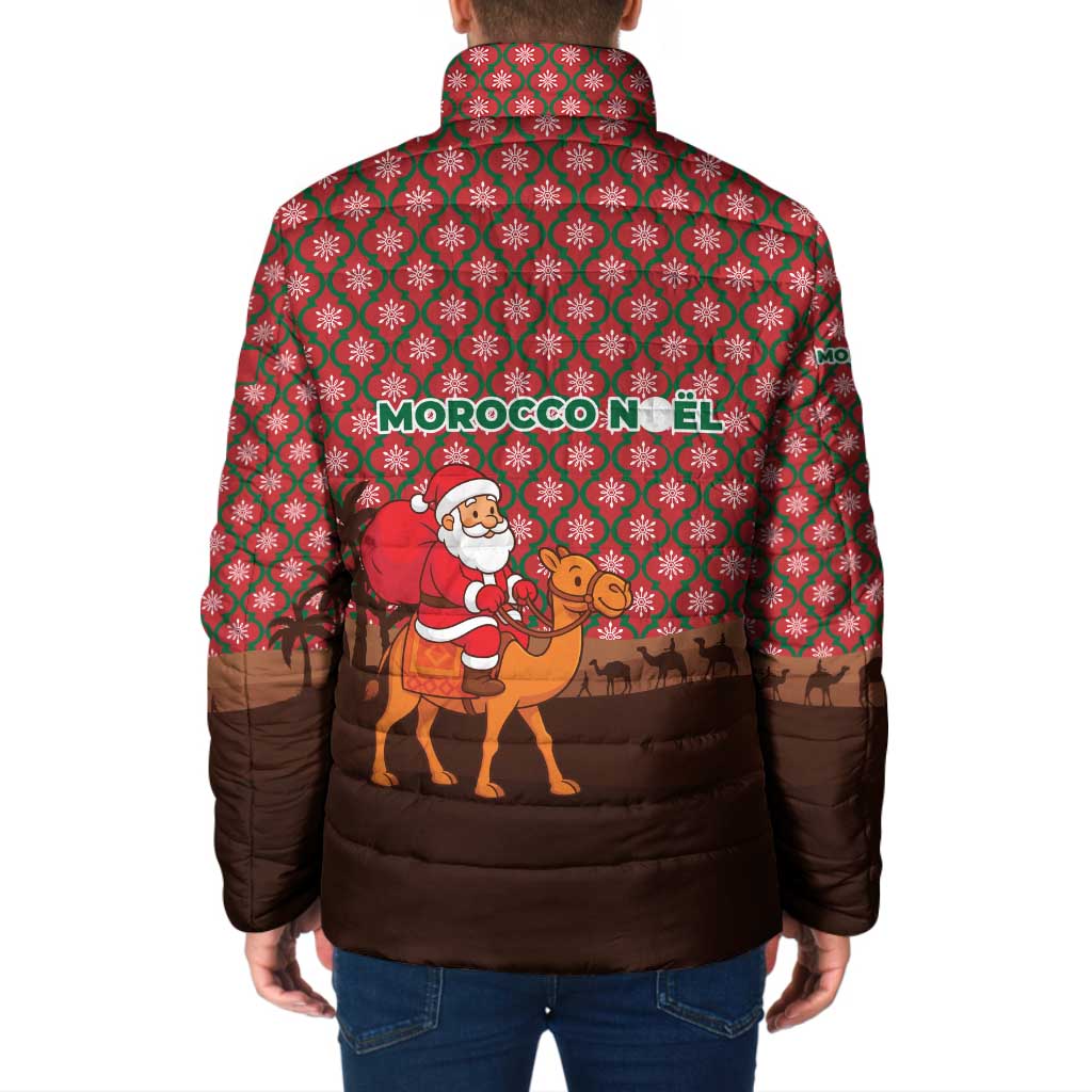 Morocco Christmas Padded Jacket with Santa Claus Camel Caravan Desert Scene and Red Pattern Design - Wonder Print Shop