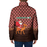 Morocco Christmas Padded Jacket with Santa Claus Camel Caravan Desert Scene and Red Pattern Design - Wonder Print Shop