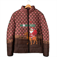 Morocco Christmas Padded Jacket with Santa Claus Camel Caravan Desert Scene and Red Pattern Design - Wonder Print Shop