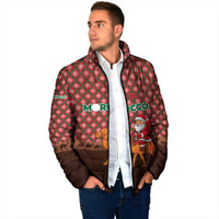 Morocco Christmas Padded Jacket with Santa Claus Camel Caravan Desert Scene and Red Pattern Design - Wonder Print Shop