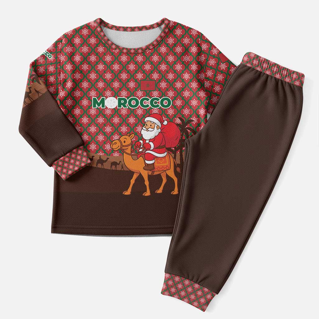 Morocco Christmas Pajama Set with Santa Claus Camel Caravan Desert Scene and Red Pattern Design - Wonder Print Shop