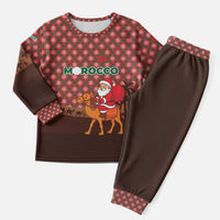 Morocco Christmas Pajama Set with Santa Claus Camel Caravan Desert Scene and Red Pattern Design - Wonder Print Shop