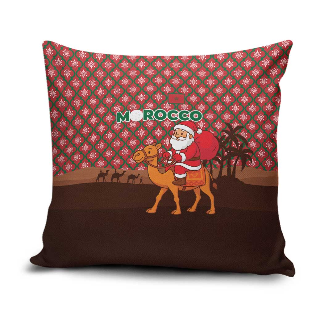 Morocco Christmas Pillow Cover with Santa Claus Camel Caravan Desert Scene and Red Pattern Design - Wonder Print Shop
