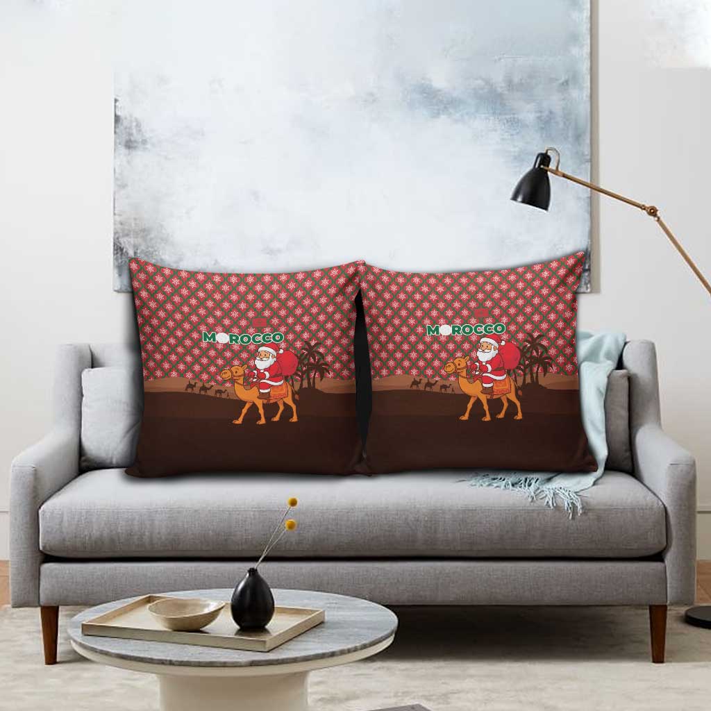 Morocco Christmas Pillow Cover with Santa Claus Camel Caravan Desert Scene and Red Pattern Design - Wonder Print Shop
