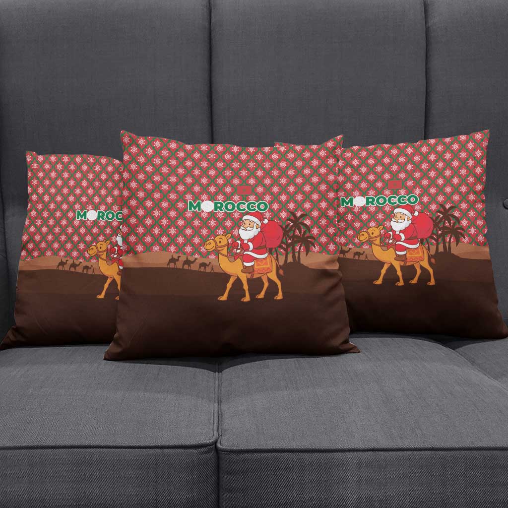 Morocco Christmas Pillow Cover with Santa Claus Camel Caravan Desert Scene and Red Pattern Design - Wonder Print Shop