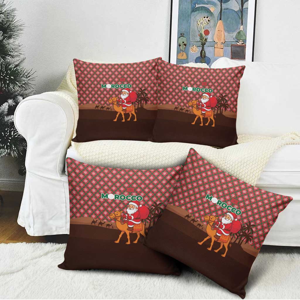 Morocco Christmas Pillow Cover with Santa Claus Camel Caravan Desert Scene and Red Pattern Design - Wonder Print Shop