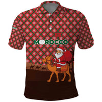 Morocco Christmas Polo Shirt with Santa Claus Camel Caravan Desert Scene and Red Pattern Design - Wonder Print Shop