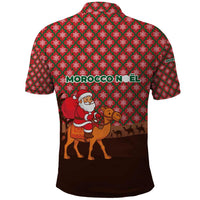 Morocco Christmas Polo Shirt with Santa Claus Camel Caravan Desert Scene and Red Pattern Design - Wonder Print Shop