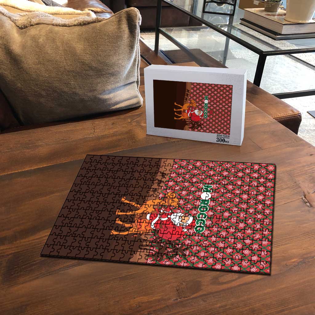 Morocco Christmas Puzzle with Santa Claus Camel Caravan Desert Scene and Red Pattern Design - Wonder Print Shop
