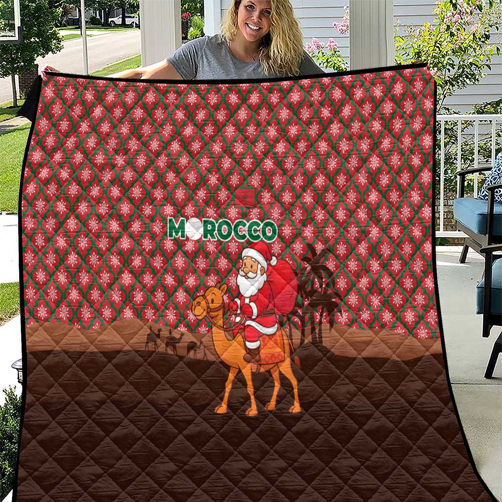 Morocco Christmas Quilt with Santa Claus Camel Caravan Desert Scene and Red Pattern Design - Wonder Print Shop