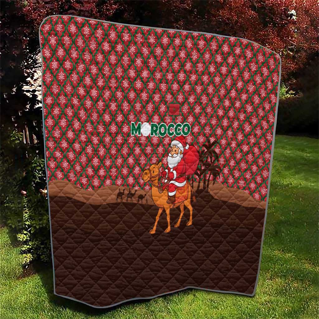 Morocco Christmas Quilt with Santa Claus Camel Caravan Desert Scene and Red Pattern Design - Wonder Print Shop