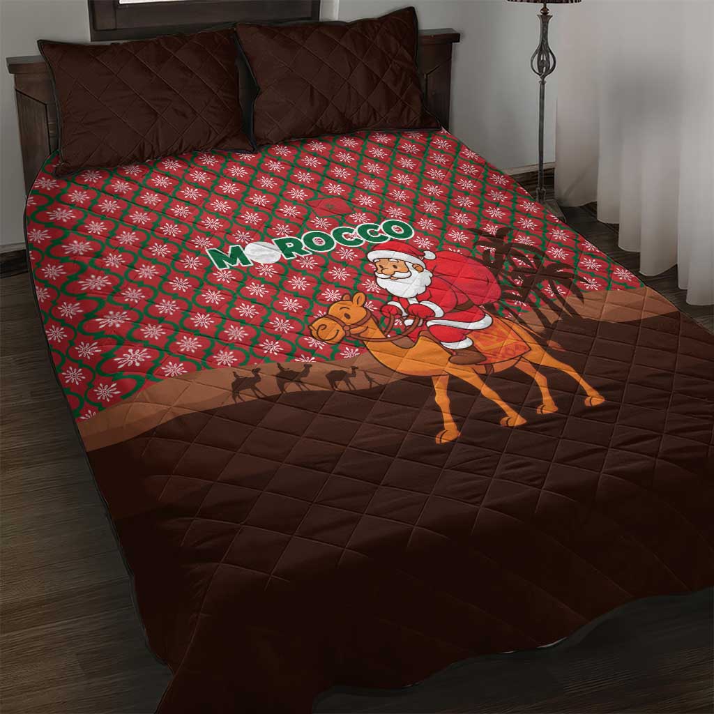 Morocco Christmas Quilt Bed Set with Santa Claus Camel Caravan Desert Scene and Red Pattern Design - Wonder Print Shop