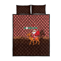 Morocco Christmas Quilt Bed Set with Santa Claus Camel Caravan Desert Scene and Red Pattern Design - Wonder Print Shop