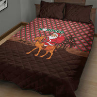 Morocco Christmas Quilt Bed Set with Santa Claus Camel Caravan Desert Scene and Red Pattern Design - Wonder Print Shop