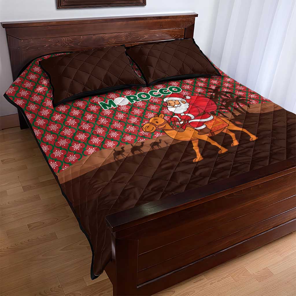 Morocco Christmas Quilt Bed Set with Santa Claus Camel Caravan Desert Scene and Red Pattern Design - Wonder Print Shop