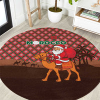 Morocco Christmas Round Carpet with Santa Claus Camel Caravan Desert Scene and Red Pattern Design - Wonder Print Shop