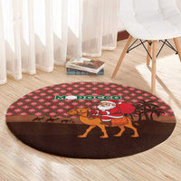 Morocco Christmas Round Carpet with Santa Claus Camel Caravan Desert Scene and Red Pattern Design - Wonder Print Shop
