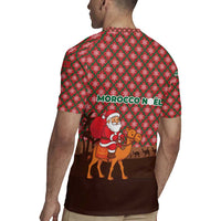 Morocco Christmas Rugby Jersey with Santa Claus Camel Caravan Desert Scene and Red Pattern Design - Wonder Print Shop