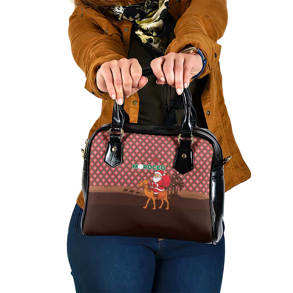 Morocco Christmas Shoulder Handbag with Santa Claus Camel Caravan Desert Scene and Red Pattern Design - Wonder Print Shop