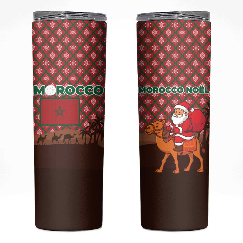 Morocco Christmas Skinny Tumbler with Santa Claus Camel Caravan Desert Scene and Red Pattern Design - Wonder Print Shop