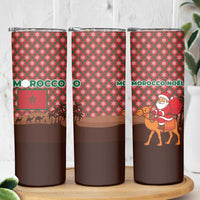 Morocco Christmas Skinny Tumbler with Santa Claus Camel Caravan Desert Scene and Red Pattern Design - Wonder Print Shop