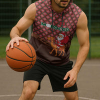 Morocco Christmas Sleeveless Hoodie with Santa Claus Camel Caravan Desert Scene and Red Pattern Design - Wonder Print Shop