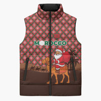 Morocco Christmas Sleeveless Puffer Jacket with Santa Claus Camel Caravan Desert Scene and Red Pattern Design - Wonder Print Shop